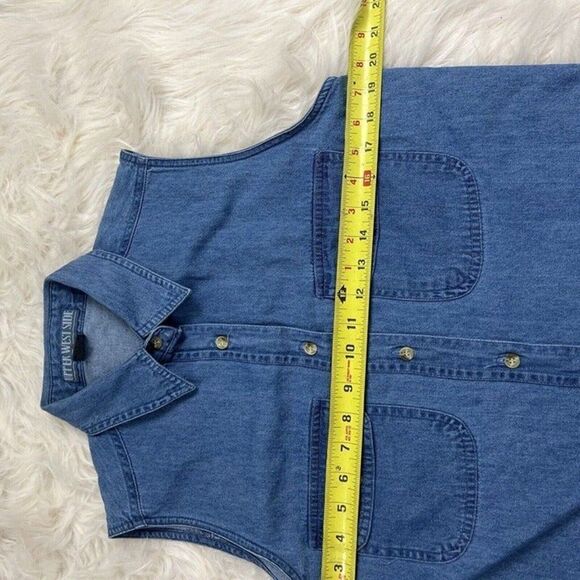 Upper West Side Womens Western Grunge Denim Button Up Sleeveless Blouse Small - Picture 6 of 10